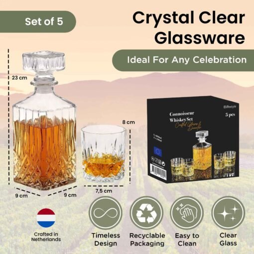 Whiskey Decanter 900ml with 4 Glasses 230ml - Gift Set - Diamond Cut - Image 4