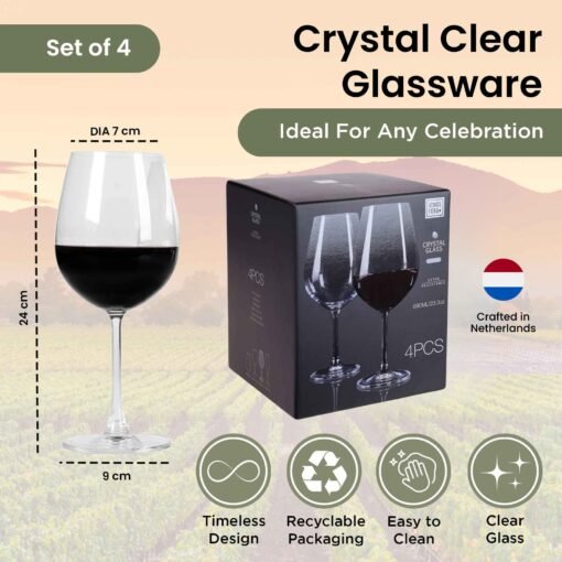 Red Wine Glasses - 690ml - 4 Pieces - Lead-Free Crystalline - Image 4