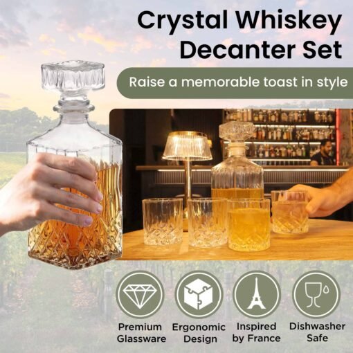 Whiskey Decanter 900ml with 4 Glasses 230ml - Gift Set - Diamond Cut - Image 3