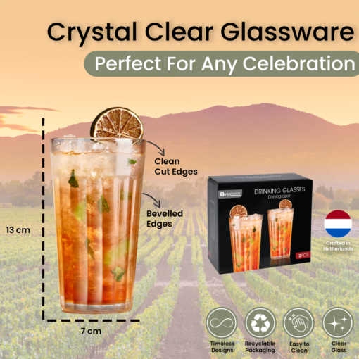 Diamond Cut Drinking Glasses - Set of 4 - 300ml - Image 4