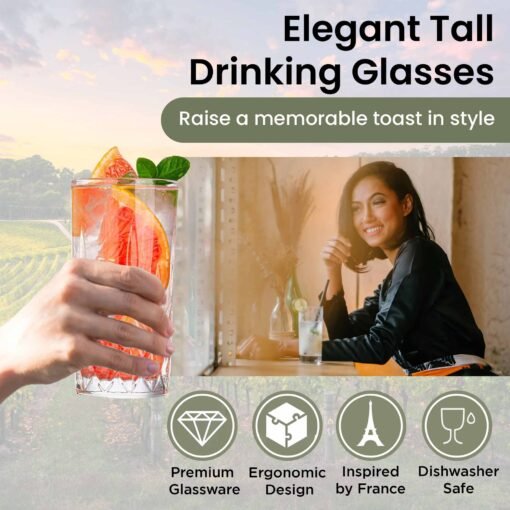 Drinking Glasses Diamond Cut - Set of 4 - 260ml - Image 3