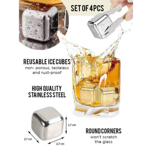 Stainless Steel Ice Cubes with Holder - 5 Pieces - Image 3